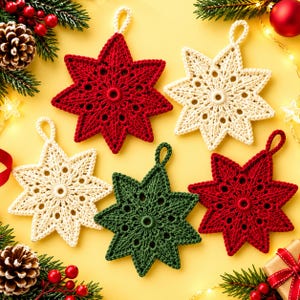 Häkelanleitung für einen Weihnachtsstern, festliche Weihnachtsdekoration (PDF-Download), sofortiger Download
