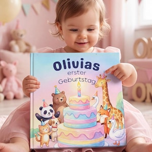 Personalisiertes Buch zum 1. Geburtstag | Kinderbuch mit Namen | Geschenk für Mädchen | Erster Geburtstag Andenken