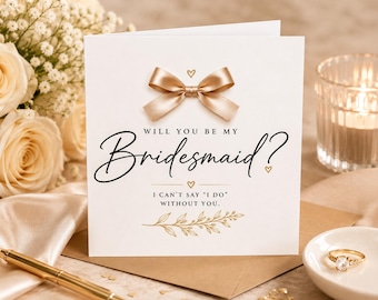 Elegant Bridesmaid Proposal Card, Champagne Bow, Gold Details (5x7)