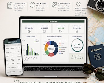Vacation Planner Spreadsheet | Travel Budget Planner | Trip Itinerary & Expense Tracker | Excel Travel Planner