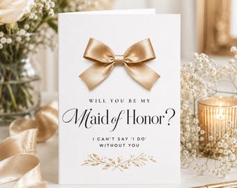 Will You Be My Maid of Honor? Champagne Bow Proposal, 5x7 Wedding Party Gift