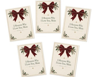 5 Reasons Why I Love You Mom Christmas Card Set, Heartfelt Gift for Mom