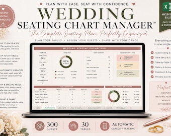 Wedding Seating Chart Excel Planner, Guest Table Assignment Template (Digital Download)