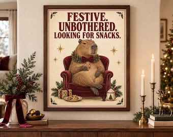 Festive Unbothered Looking For Snacks poster | Matte Vertical Poster, Capybara Christmas wall art