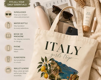 Italy Girls Trip Tote Bag, Amalfi Coast Canvas, La Dolce Vita Travel Gift
