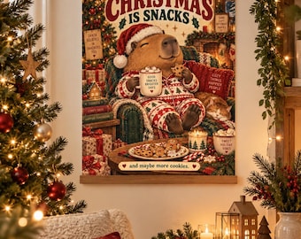 Cozy Christmas Bear Poster | Snacks & Cookies Holiday Print (Matte Vertical)