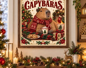 Deck the Halls with Capybaras Poster | Christmas Capybara Holiday Art