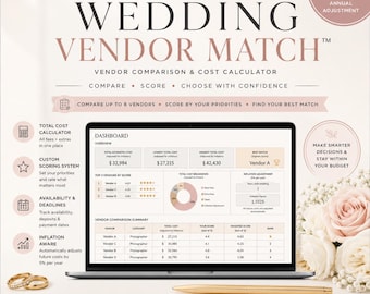 Wedding Vendor Comparison Spreadsheet, Cost Calculator, Excel Template (Digital Download)