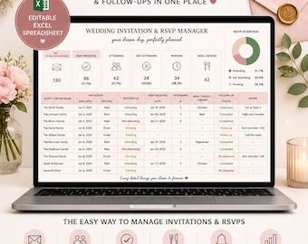 Editable Wedding Invitation & RSVP Tracker | Excel Planner (Digital Download)