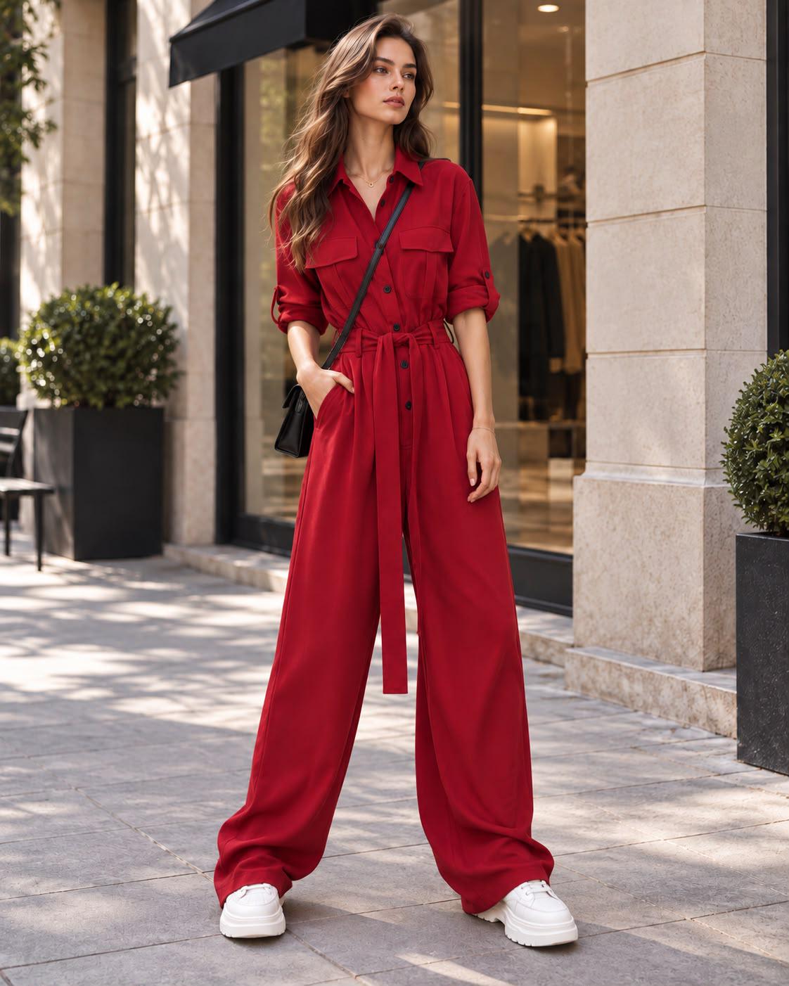 Red Utility Jumpsuit - Etsy