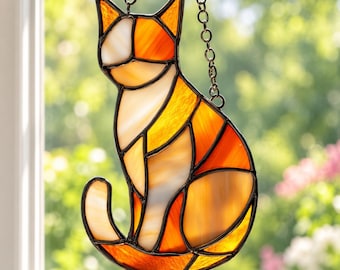 Singapura Cat Window Suncatcher, Real Stained Glass Cat Decor, Handcrafted Feline Hanging, Gift For Cat Lovers