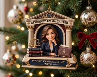 First Christmas In Law Ornament, Personalized Attorney Gift, Custom Name 2026 Lawyer Graduation And Bar Admission Keepsake