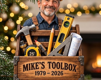 Personalized Builder Retirement Ornament, Toolbox Construction Worker Keepsake, Custom Name Years Of Service Gift