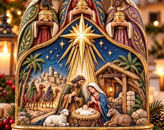 Three Wise Men Nativity Block, Personalized Christian Christmas Decor, Holy Family Manger Scene, Religious Tabletop Keepsake