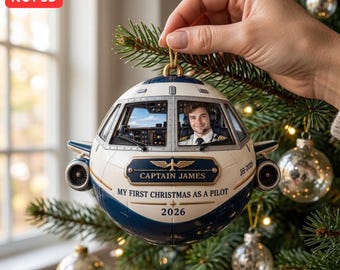 First Christmas As A Pilot Ornament, Personalized Captain Gift, Custom Name 2026 Aviation Christmas Keepsake