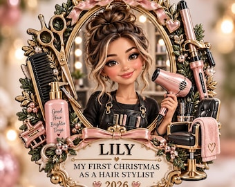 First Christmas As A Hair Stylist Ornament, Personalized Hairstylist Gift, Custom Name 2026 Beauty Salon Christmas Keepsake
