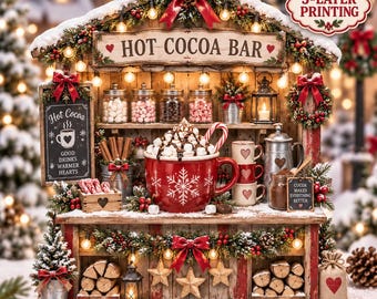 Christmas Hot Chocolate 2D Block, Cozy Cocoa Bar Decor, Winter Market Shelf Accent, Festive Holiday Drink Display