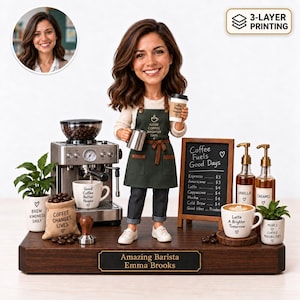Personalized Barista Gift, Custom Barista Portrait Block, Coffee Shop Decor, Coffee Lover Gift, Custom Name Display