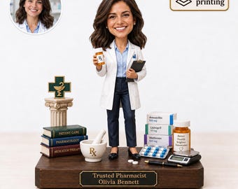 Bloc personnalisé caricature de pharmacien, cadeau de pharmacie avec photo et nom personnalisés, décoration de table pour remise de diplôme de pharmacien