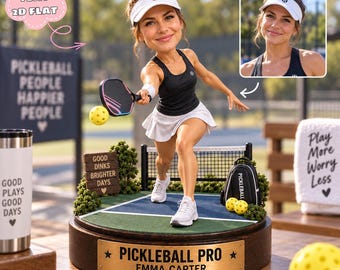 Personalized Pickleball Player Block, Custom Photo Face Figurine, Pickleball Pro Gift, Sports Desk Decor