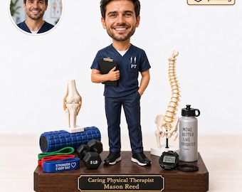 Personalized Physical Therapist Gift, Custom Photo Caricature Block, PT Graduation Desk Decor, Name Plaque Keepsake