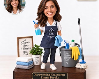 Custom House Cleaner Portrait Block, Personalized Housekeeping Gift, Cleaning Professional Desk Decor, Housekeeper Thank You Gift