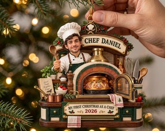 First Christmas As A Chef Ornament, Personalized Cook Gift, Custom Name 2026 Kitchen And Culinary Christmas Keepsake
