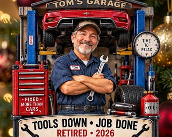 Personalized Mechanic Retirement Ornament, Custom Name And Career Years, Tools Down Job Done Auto Repair Keepsake