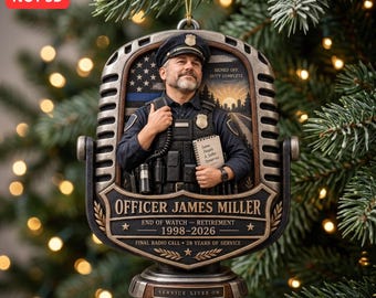 Police Officer Retirement Ornament, Personalized Name And Career Years, Thin Blue Line Final Call Retirement Gift