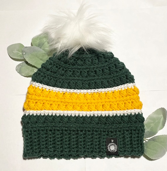 Hand made crocheted beanie NWOT. Multi colored (green, yellow, white) stretchy!! Green Crochet Beanie Hat Medium/Large - JMCH45ML - Lilylin  main image 3