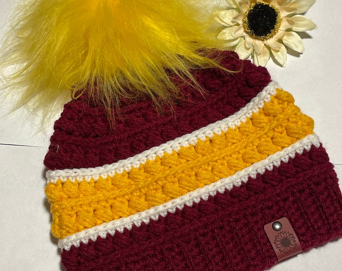 CentralMichiganUniversity/FerrisState inspired Hat/Crochet/Christmas/Beanie/SportsEvent/winterhat/accessories/skihat/gift/football hat/Teams