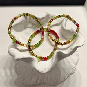 Fall Seed Bead Stretch Bracelets (Set of 3) | Boho Stacking Bracelets | Autumn Colors | Optional Charm
