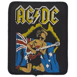 Vintage AC/DC Aufnäher aus den 80ern, Vintage Angus Young Australische Flagge, Let there be rock