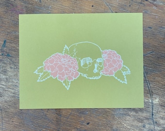 Skull & Marigolds screen print