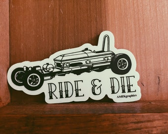 Ride & Die casket hotrod sticker