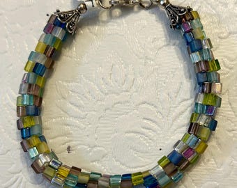 Multi color Beaded bracelet with sterling - Larger Size