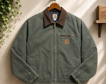 Chaqueta Carhartt J97 Detroit color verde musgo, abrigo de trabajo poco común.