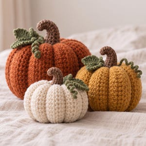 Patrón de trío de calabazas de ganchillo, 3 tamaños, decoración otoñal (descarga en PDF)