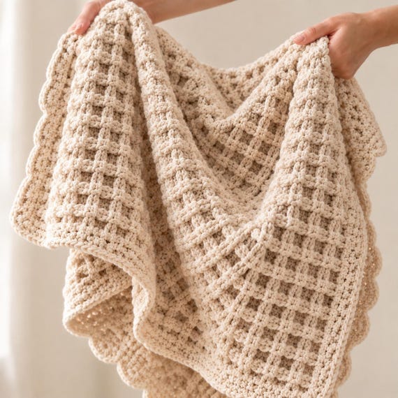 Chunky Waffle Stitch Blanket Crochet Pattern PDF, Textured Throw, Bulky Yarn Crochet Blanket, Two Row Repeat, 2 Sizes, Instant Download