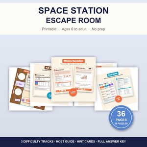 Space Escape Room Printable, Astronaut Space Station Party Game for Mixed Ages 6 to Adult, 3 Levels, No Prep