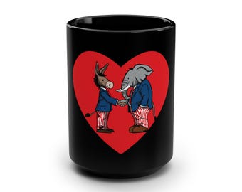 Political Unity Mug, Democrat Republican Coffee Mug, Donkey Elephant Mug, Funny Political Gift, Kindness & Unity Mug, 15 Oz Mug