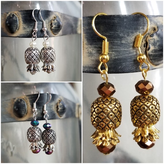 Silver and Gold Upside Down Pineapple Earrings 