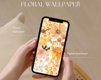 Honeybee floral phone wallpaper