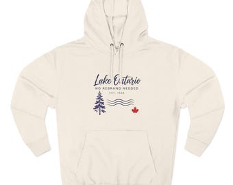 Lake Ontario Hoodie, Minimalist Pine Tree Maple Leaf Design, Canadian Inspired