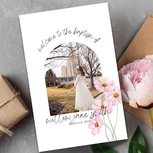 Watercolor Flower LDS Baptism Program Template, Canva Editable Digital File