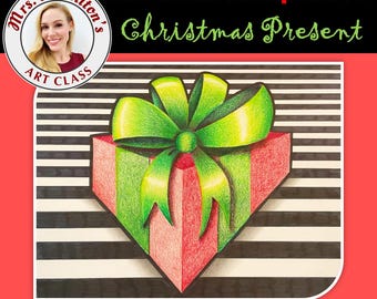 Christmas Present - Two Point Perspective Style Digital Art Lesson