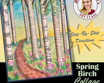 Spring Birch Collage Art Project Digital Art Lesson