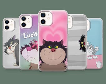 Coque de téléphone Lucifer avec motif chat de Cendrillon pour iPhone 17 Pro, 16, 15, 14, 13, Samsung S26, S25, S24, S23 Fe, A16, A56, Pixel 10, 9