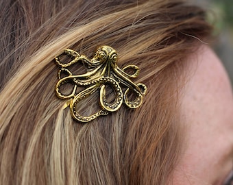 Octopus, Single Gold Octopus Bobby Pin, Gold Colored Octopus, Octopus Hair Accessory, Sea Creature, Gold Kraken, Kraken, Kraken Bobby Pin