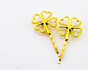 Gold Clover Bobby Pins, Four Leaf Clover Bobby Pin, Four Leaf Clover Bobby Pin, Gold Shamrock, Shamrock Bobby Pins, Clover Hair Pins